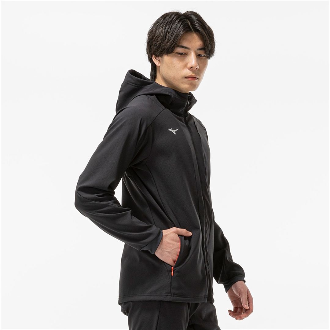 【ストレッチ／防風】テックシールドフーディジャケット ブラック XL