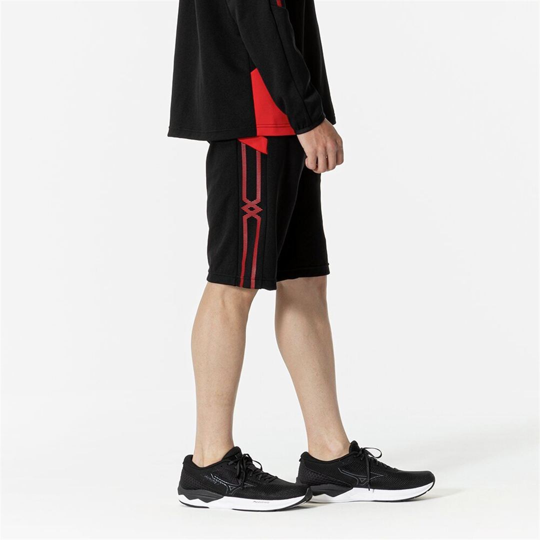 MCライン ウォームアップハーフパンツ ブラック×チャイニーズレッド 3XL