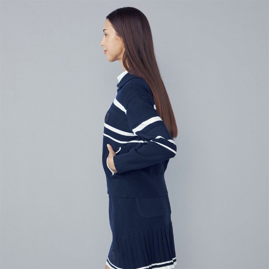 【MGFコレクション】ニットボーダージャケット ネイビー S