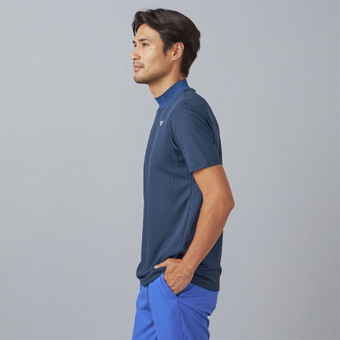 【汗処理／通気】ドライエアロフロー半袖モックネックシャツ ドレスネイビー XL