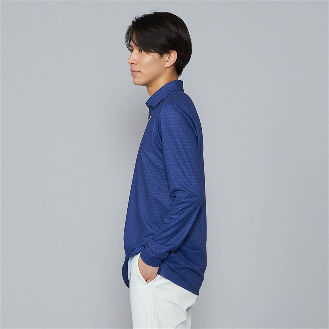 ロングスリーブプリントポロシャツ ブルー XL