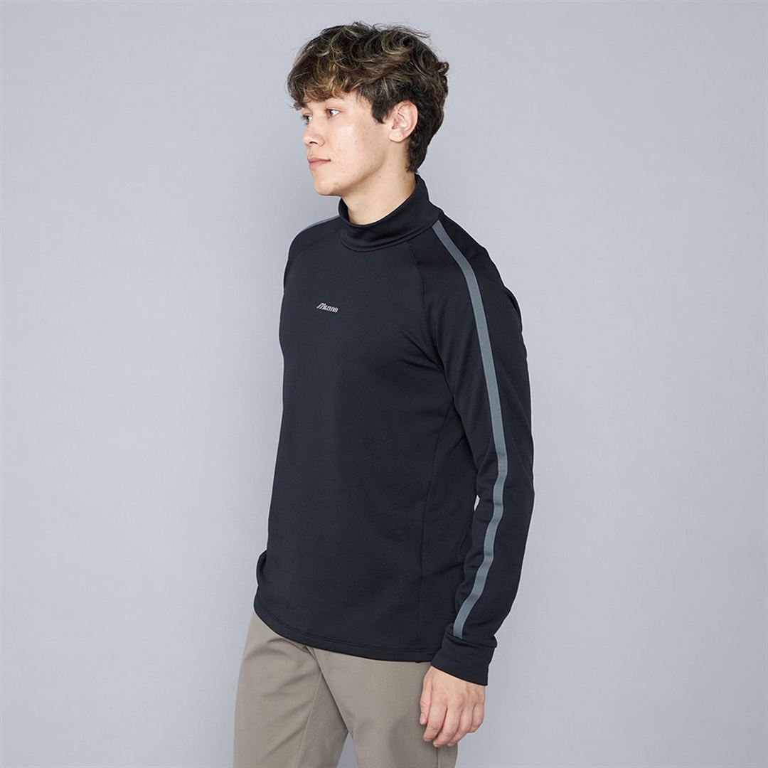 【吸湿発熱】MIZUNO ブレスサーモ長袖ハイネックシャツ ブラック XL