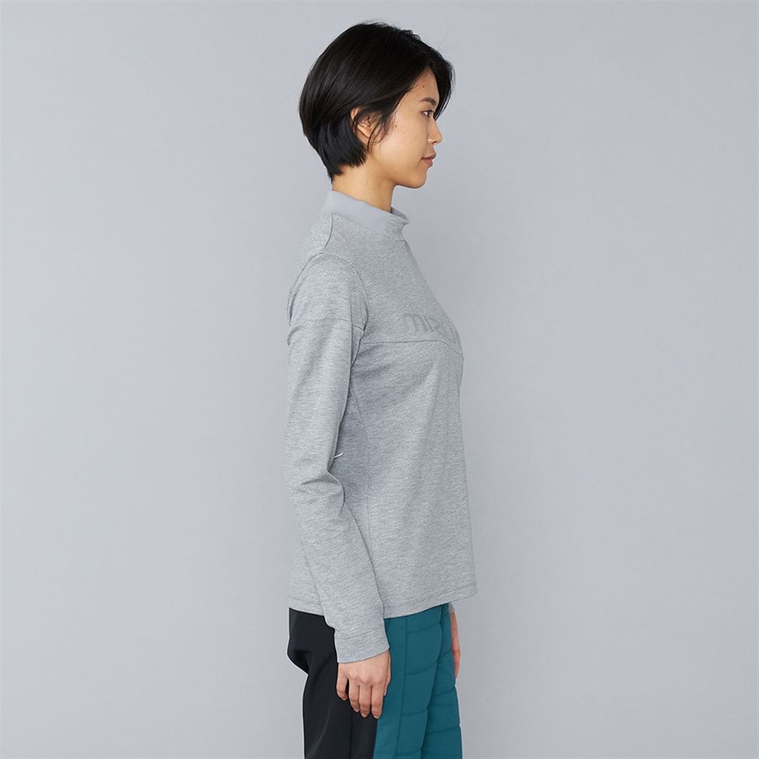 ヘザーストレッチハイネックシャツ グレー XL