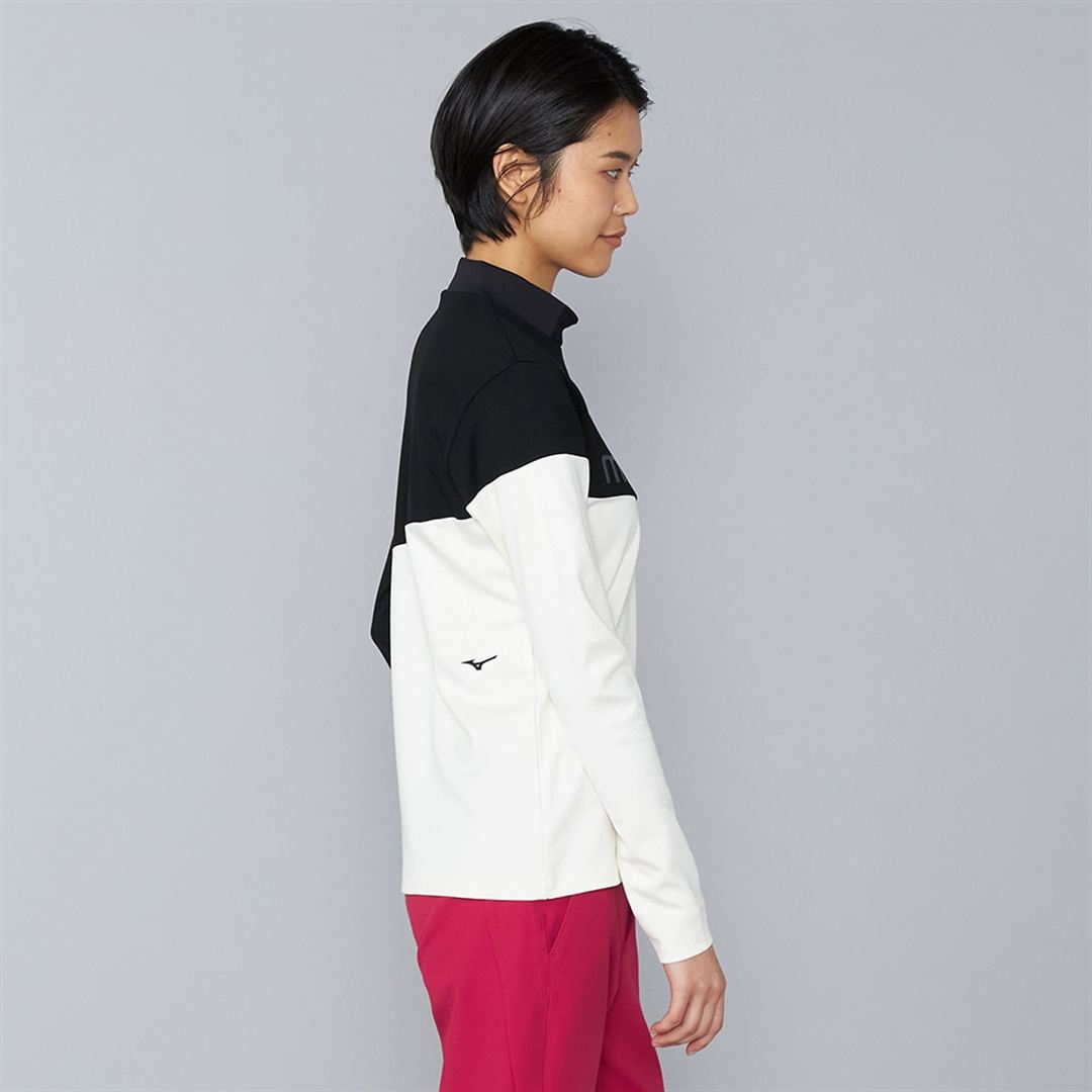 ヘザーストレッチハイネックシャツ ブラック×ホワイト XL