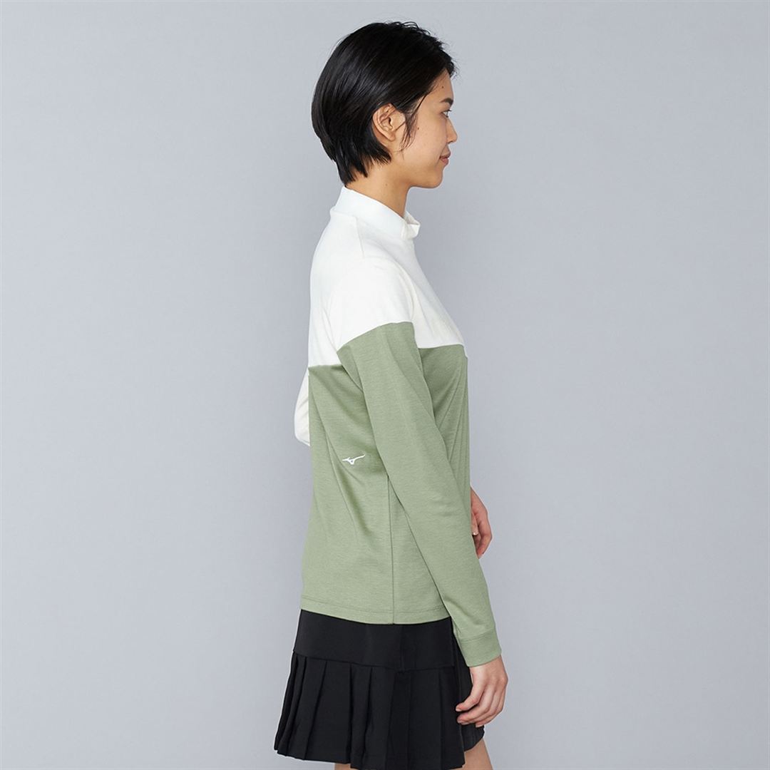 ヘザーストレッチハイネックシャツ ホワイト×ティーグリーン XL