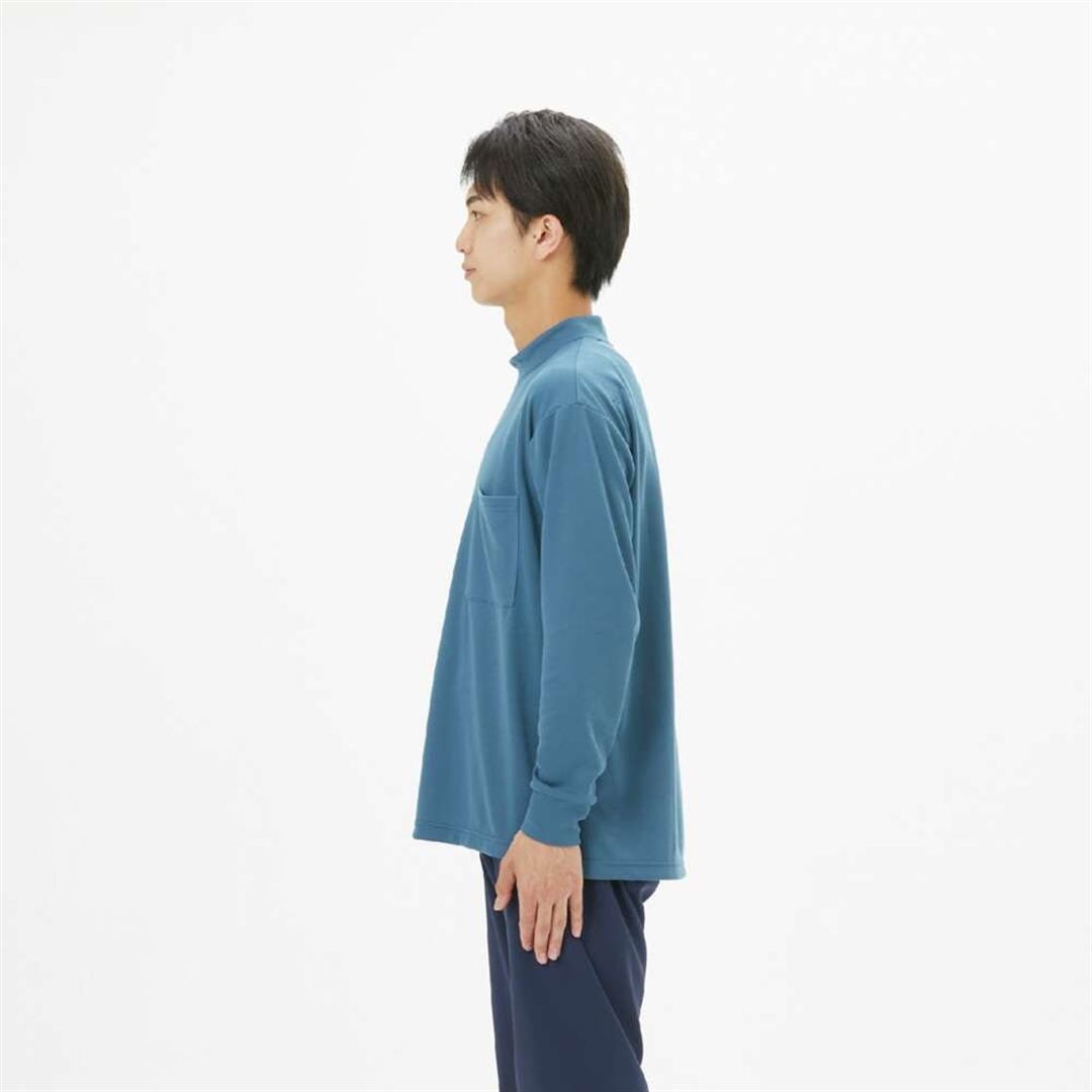 【吸湿発熱】ブレスサーモインナーモックネックシャツ ティールブルー M