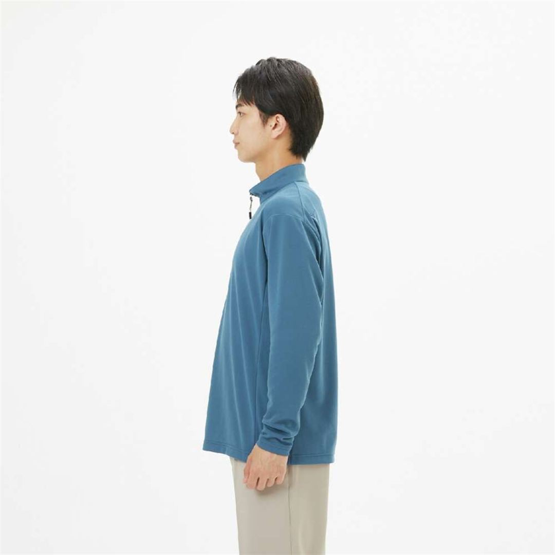 【吸湿発熱】ブレスサーモインナージップネックシャツ ティールブルー XL