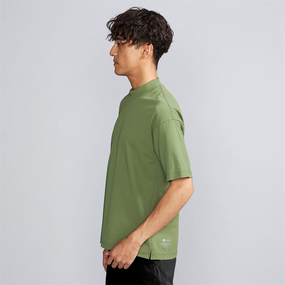 アンチスウェット モックネックTシャツ カーキ M