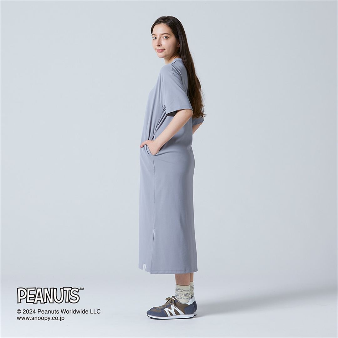 【PEANUTS】UVカットTシャツワンピース グレー L