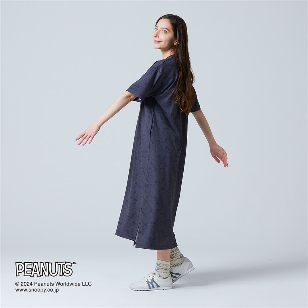 【PEANUTS】UVカットTシャツワンピース チャコール L