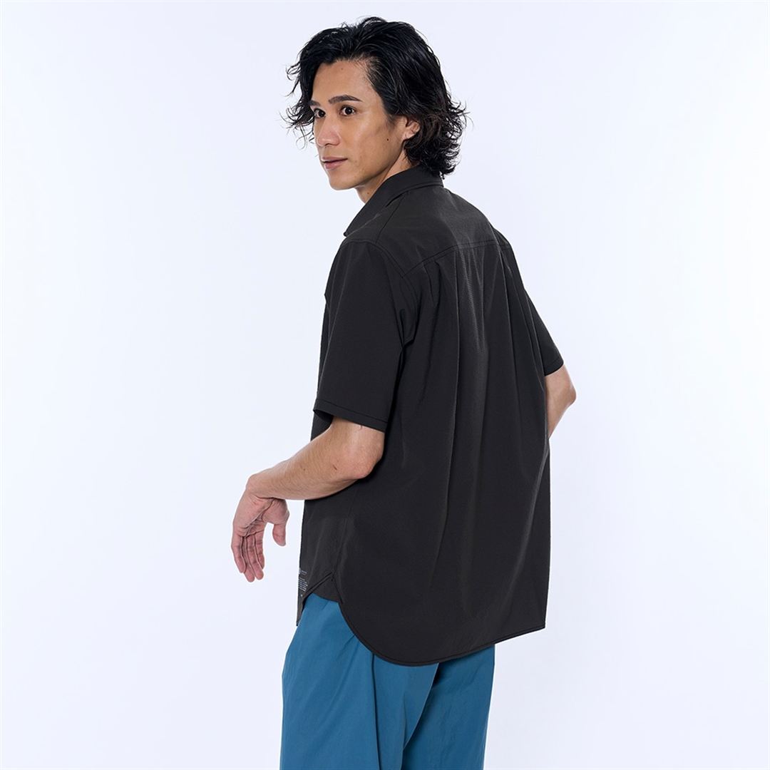 ストレッチサッカー半袖シャツ アッシュブラック M