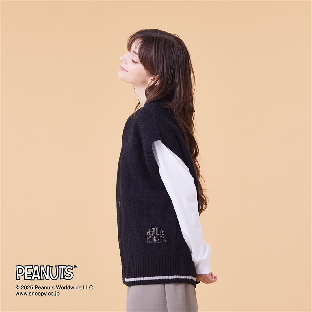 【PEANUTS／吸湿発熱】ブレスサーモウール混ベスト ブラック XS