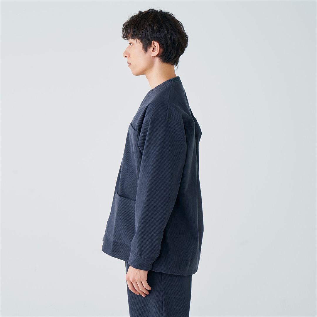【ミズノ直営限定】ストレッチコーデュロイノーカラーカバーオールジャケット チャコールグレー XL