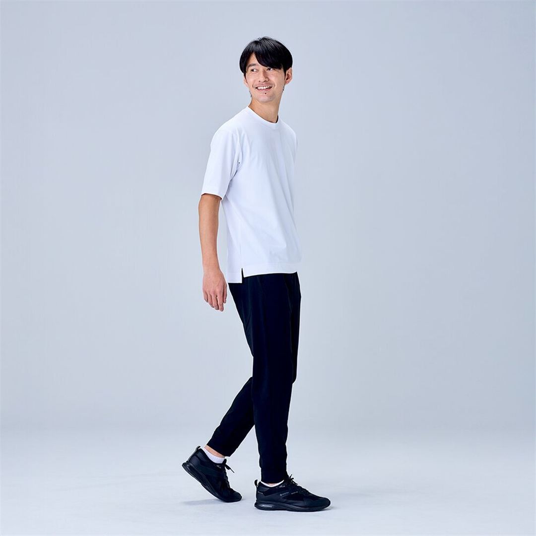 ハイストレッチ クルーネック半袖シャツ（ワイドシルエット） ホワイト XL