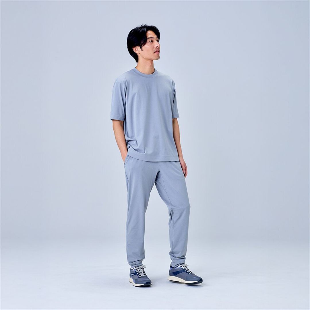 ハイストレッチ クルーネック半袖シャツ（ワイドシルエット） グレー XL