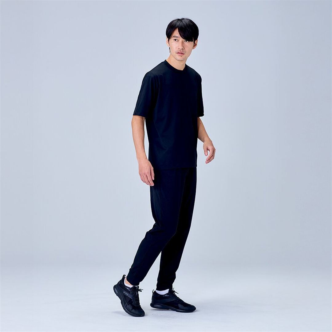 ハイストレッチ クルーネック半袖シャツ（ワイドシルエット） ブラック XL
