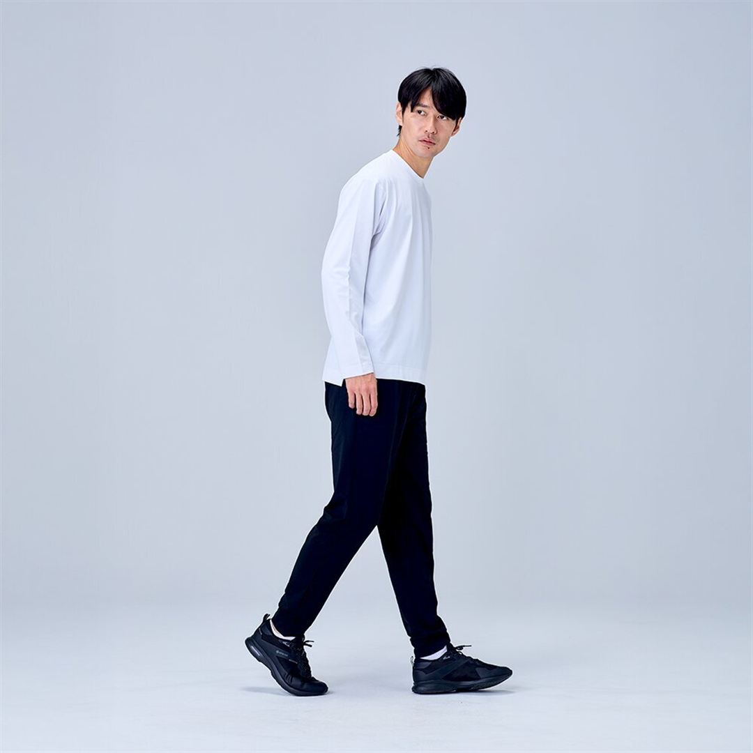 ハイストレッチ クルーネック長袖シャツ（ワイドシルエット） ホワイト XL
