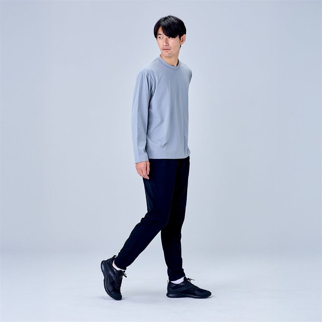 ハイストレッチ クルーネック長袖シャツ（ワイドシルエット） グレー XL