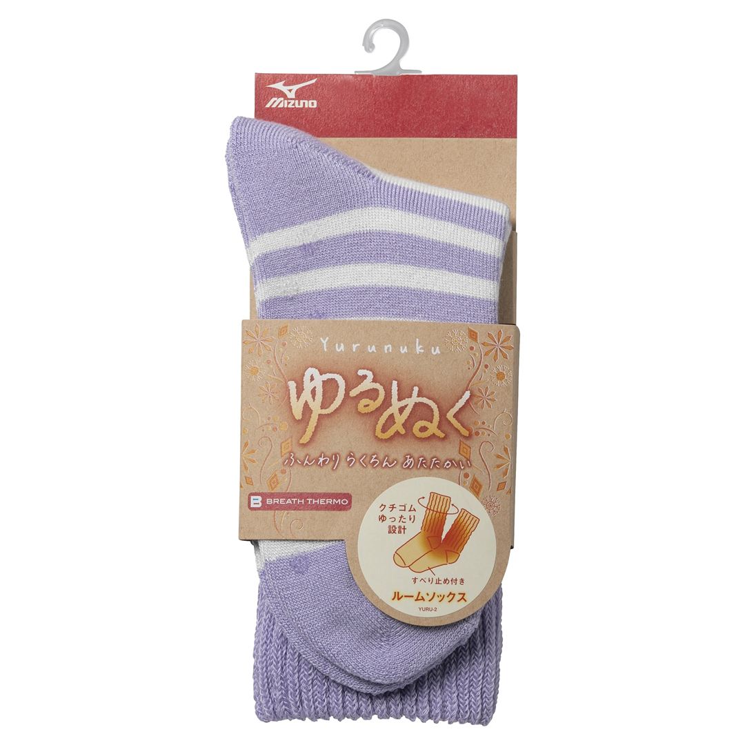 【吸湿発熱】ブレスサーモゆるぬくソックス(ボーダー) ラベンダー 22-24
