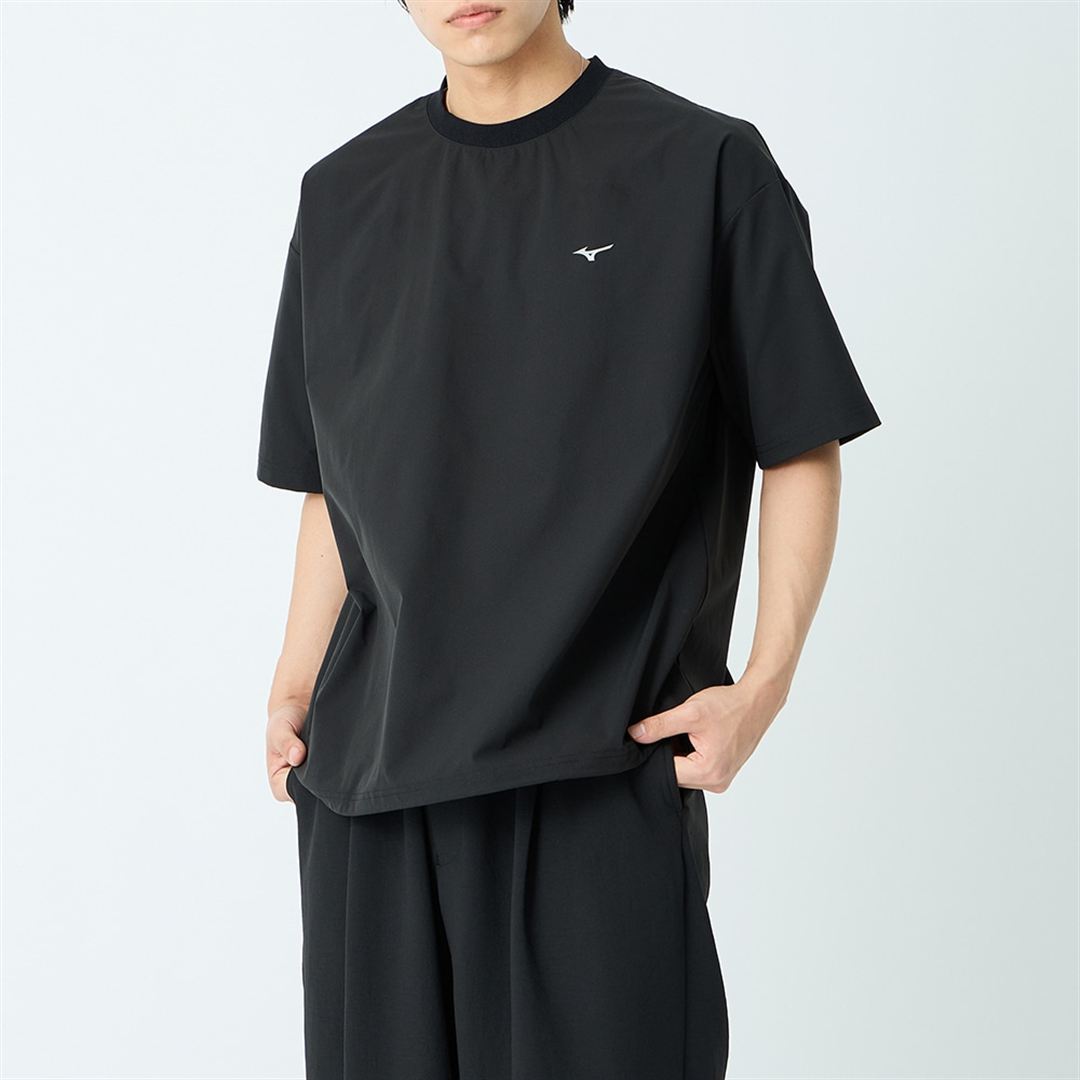 【JEANS FACTORY】ウォーターリパレントストレッチウーブンTシャツ ブラック S