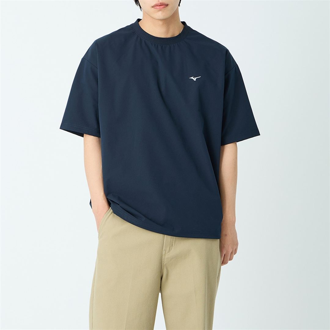 【JEANS FACTORY】ウォーターリパレントストレッチウーブンTシャツ ネイビー S