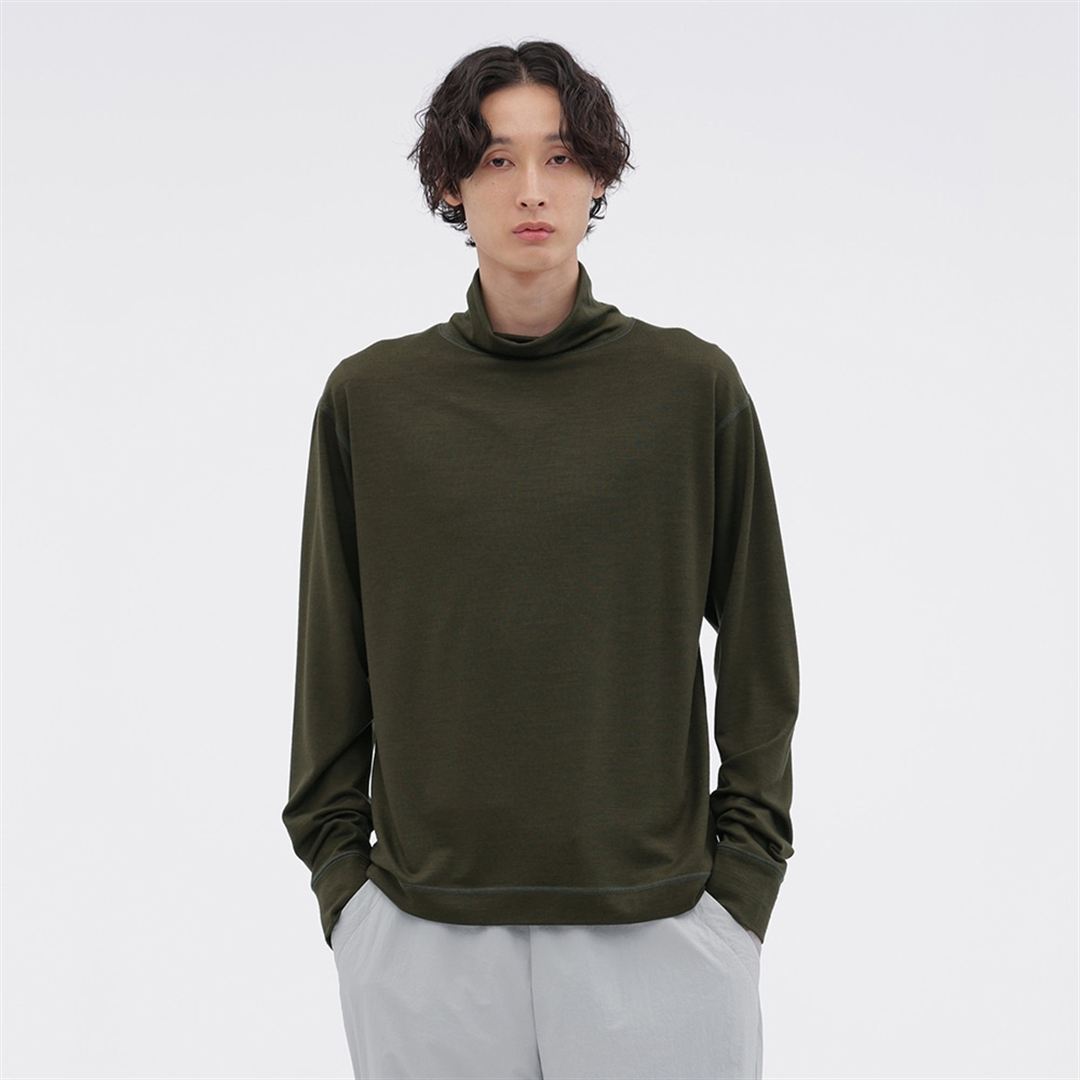 【MARGARET HOWELL】メリノウールモックネックシャツ DK.カーキ M