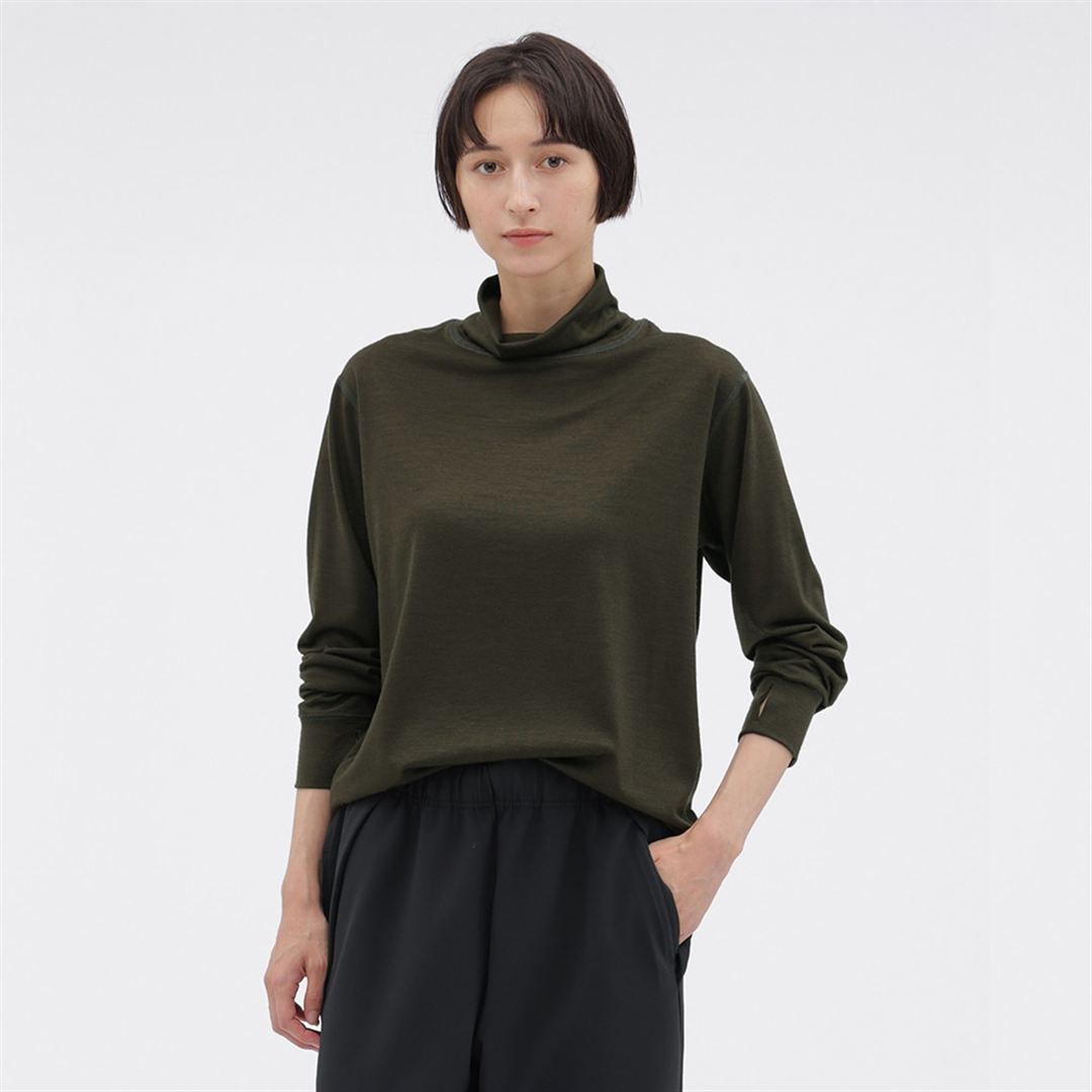 【MARGARET HOWELL】メリノウールモックネックシャツ DK.カーキ 2