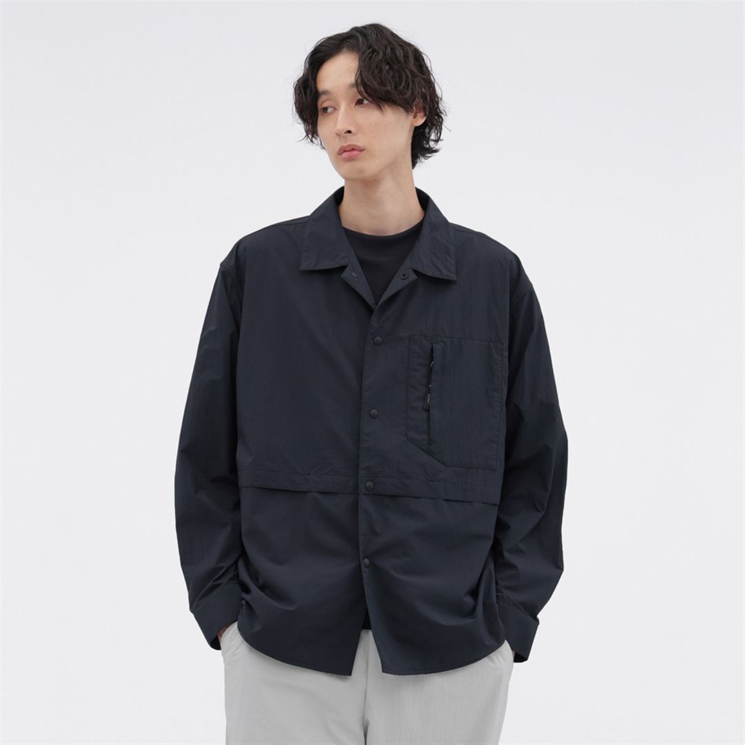 【MARGARET HOWELL】ウォーターリパレントタスランナイロンリップシャツ DK.ネイビー M