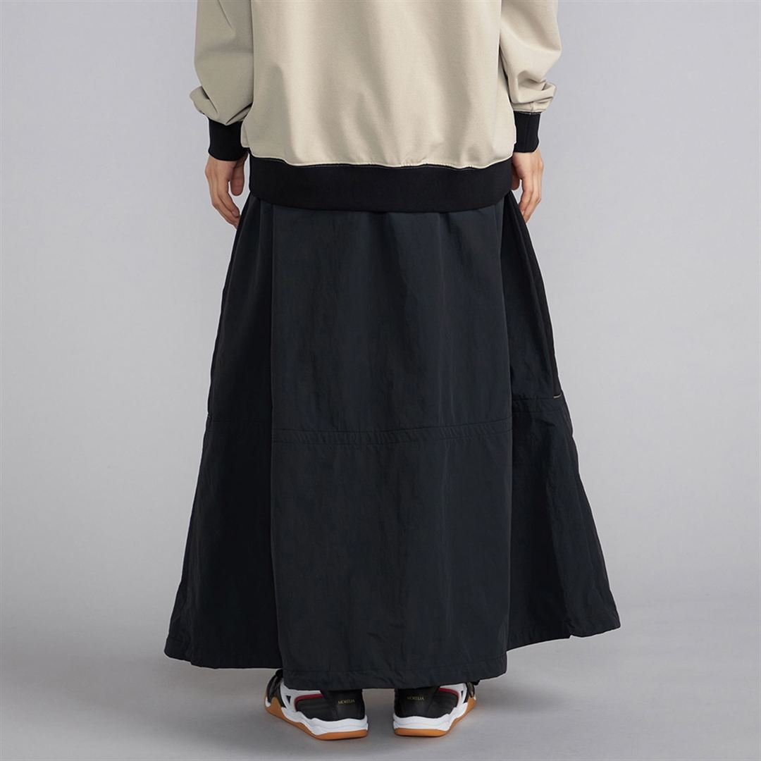ナイロンシャンブレーワッシャー ロングスカート ブラック M