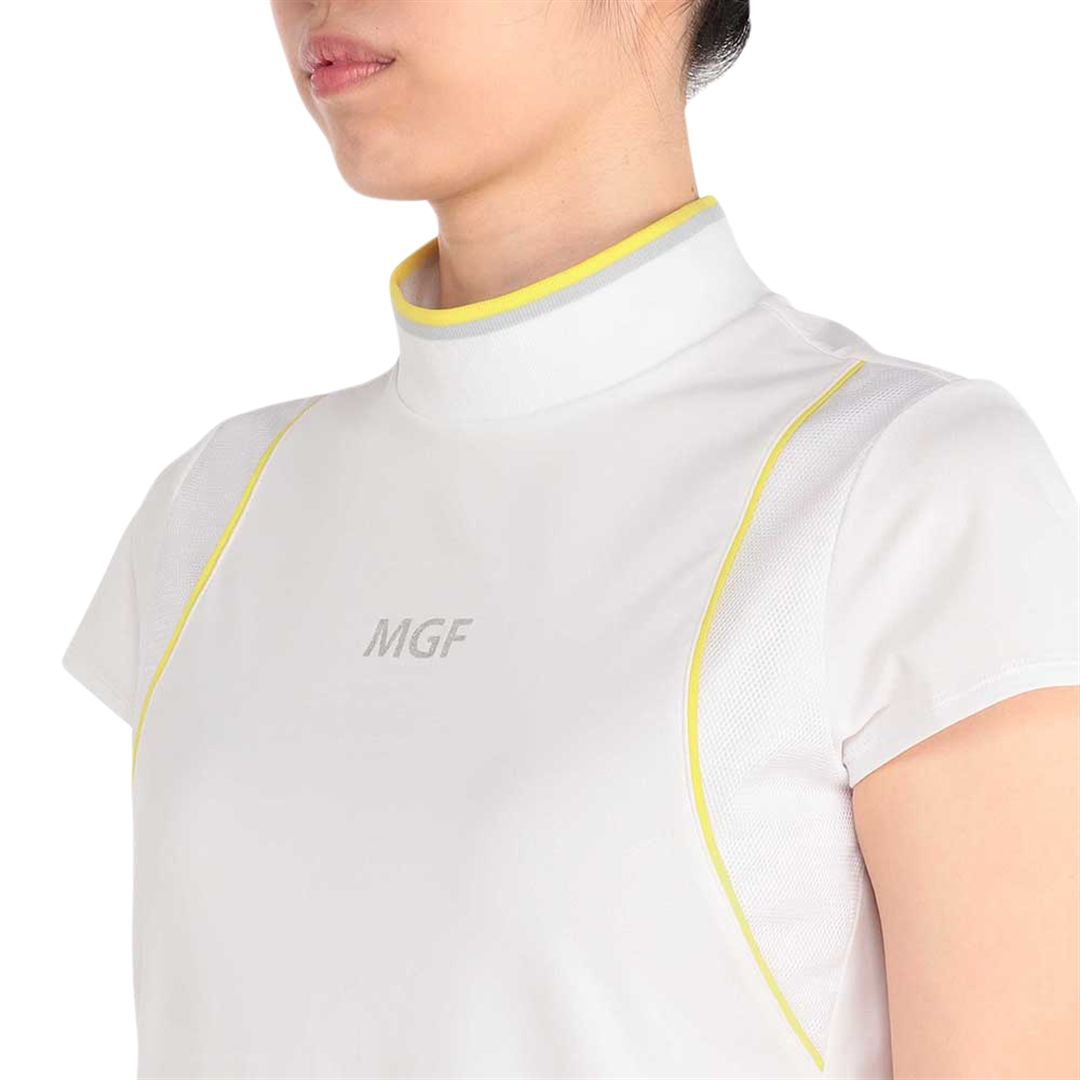 【MGFコレクション】フレンチスリーブリブハイネックシャツ ホワイト S