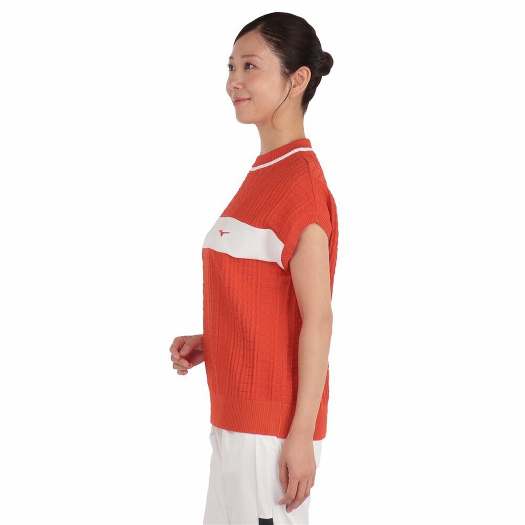 ミズノロゴニットモックネックシャツ レッド XL