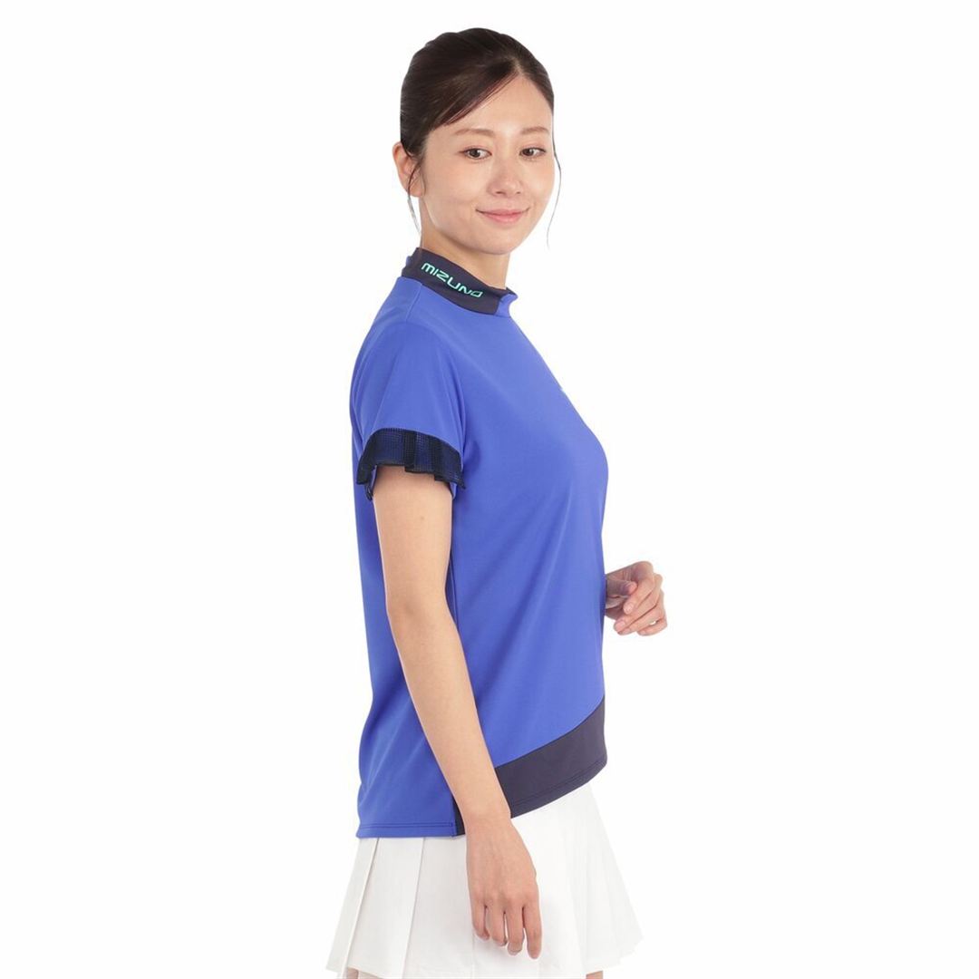 【遮熱素材／接触冷感】ソーラーカットアイスタッチモックネック半袖シャツ ロイヤルブルー XL
