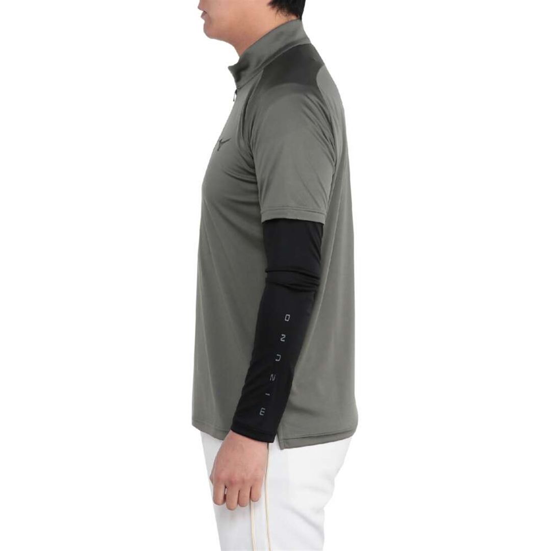 レイヤードセット(半袖ハーフジップシャツ／長袖モックネックシャツ) チャコールグレー×ブラック XL