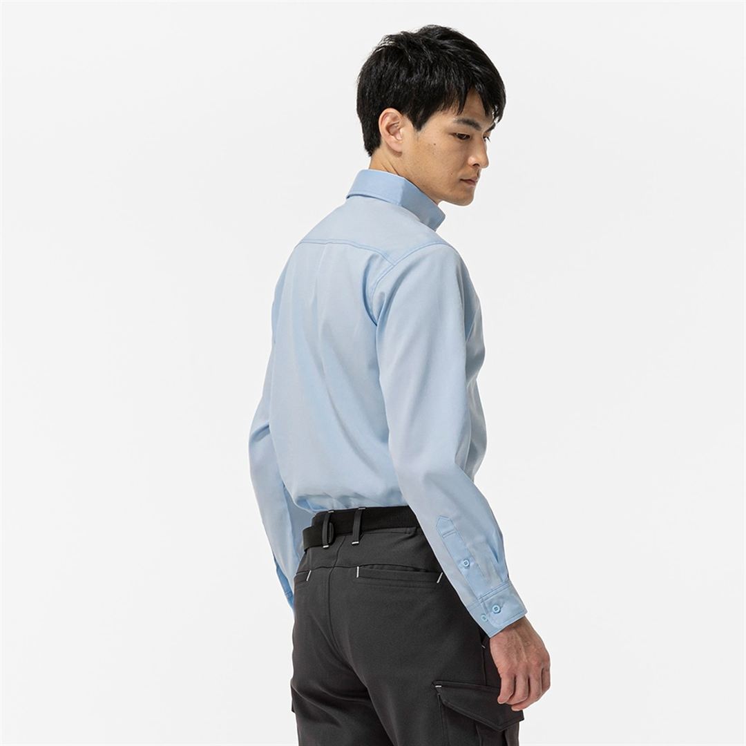 ワークシャツ ストレッチ(ネーム刺繍対応／制電／長袖) サックス XS
