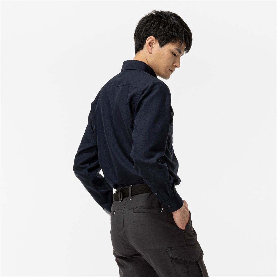 ワークシャツ 両胸フラップポケット付(制電／長袖) ネイビー XS