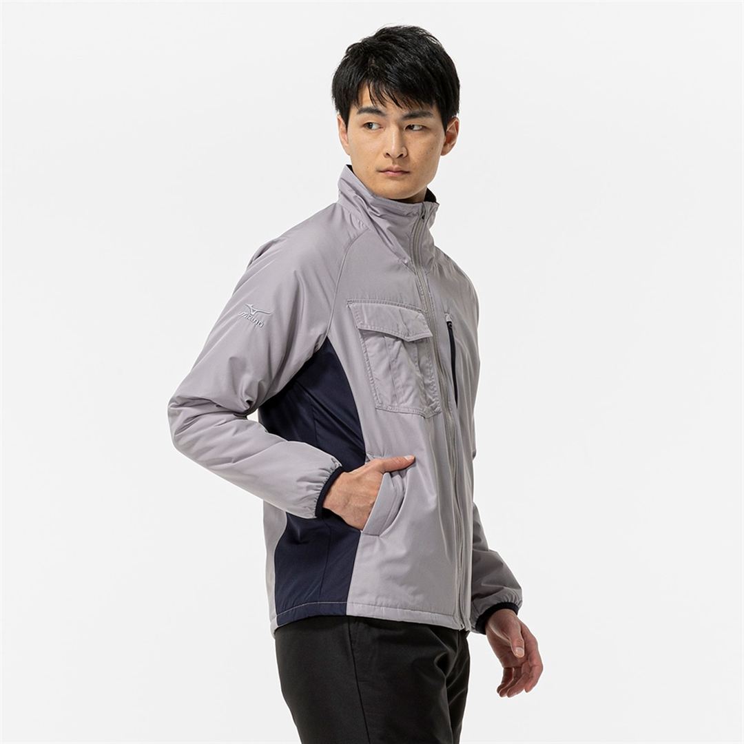 【吸湿発熱】ブレスサーモ中綿ブルゾン シルバー×ネイビー XL