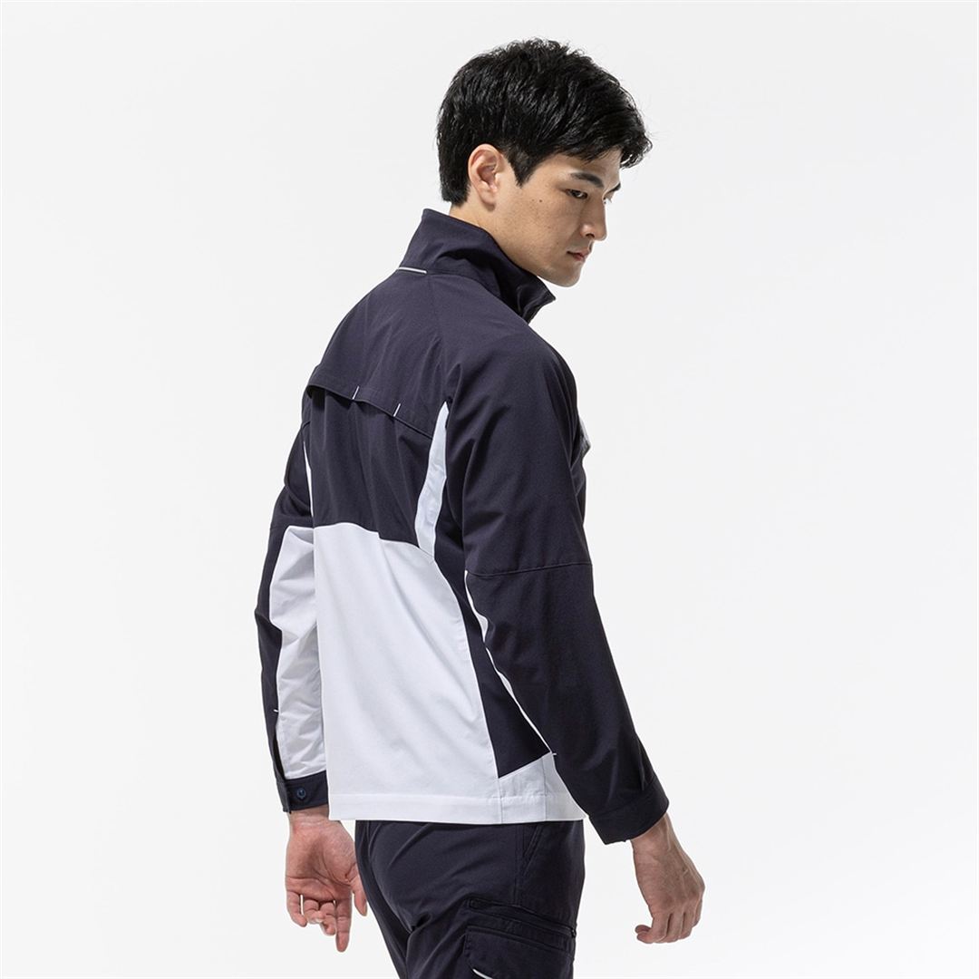 ワークジャケット ストレッチ(ネーム刺繍対応／制電／春夏用) ネイビー×ホワイト XS