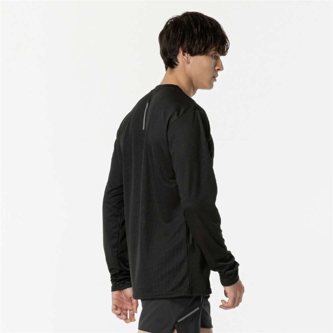 【汗処理／通気】ドライエアロフローハーフジップTシャツ(長袖／オーロラ) ブラック S