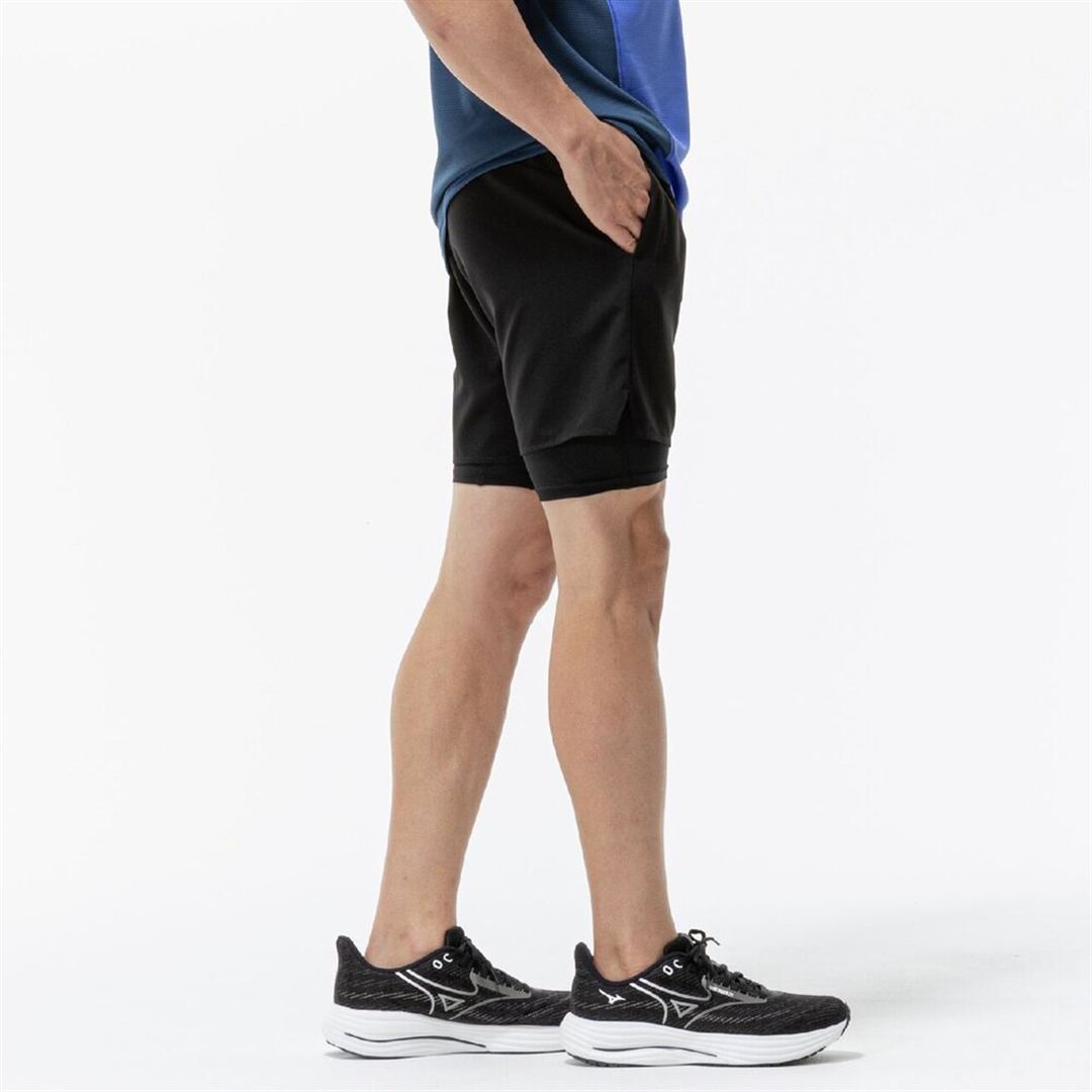【ミズノ直営限定】ランニング ハーフパンツ インナータイツ付 ブラック XL