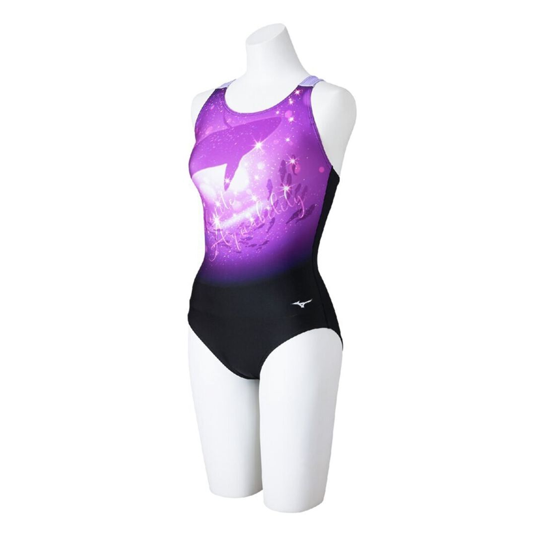 【Stroke ONE／撥水】スイムフィットネス用ワンピース ブラック×パープル XL