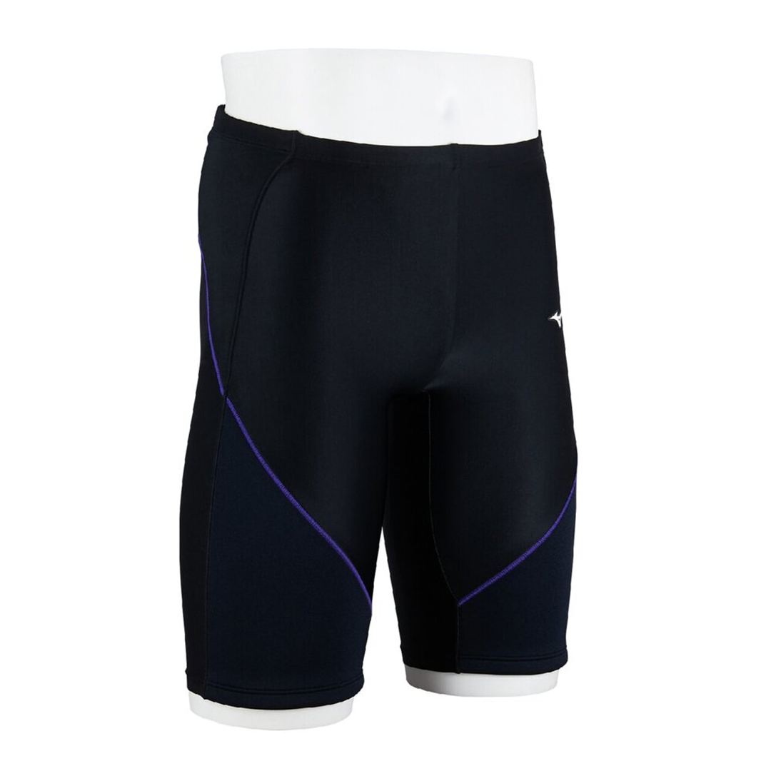 【EZ SWIM】スイムフィットネス用ハーフスパッツ ブラック×パープル XL