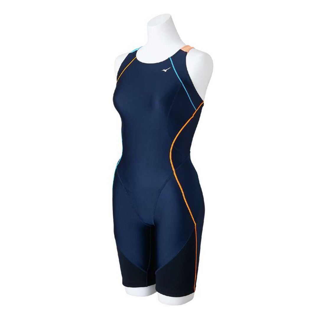 【EZ SWIM】スイムフィットネス用オールインワン ネイビー×ターコイズ×オレンジ S