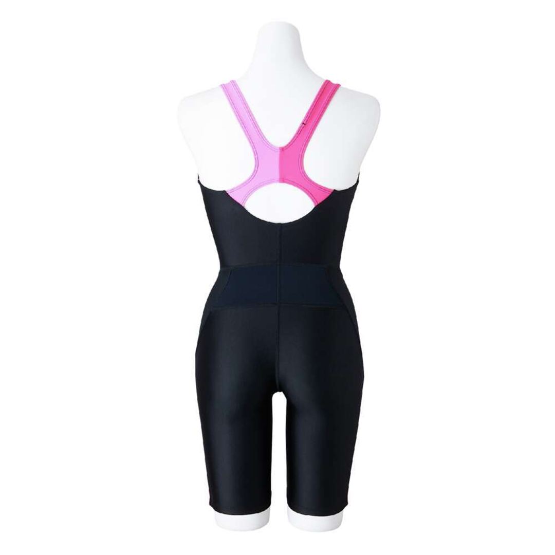 【EZ SWIM】スイムフィットネス用オールインワン ブラック×ローズ×オーロラピンク M