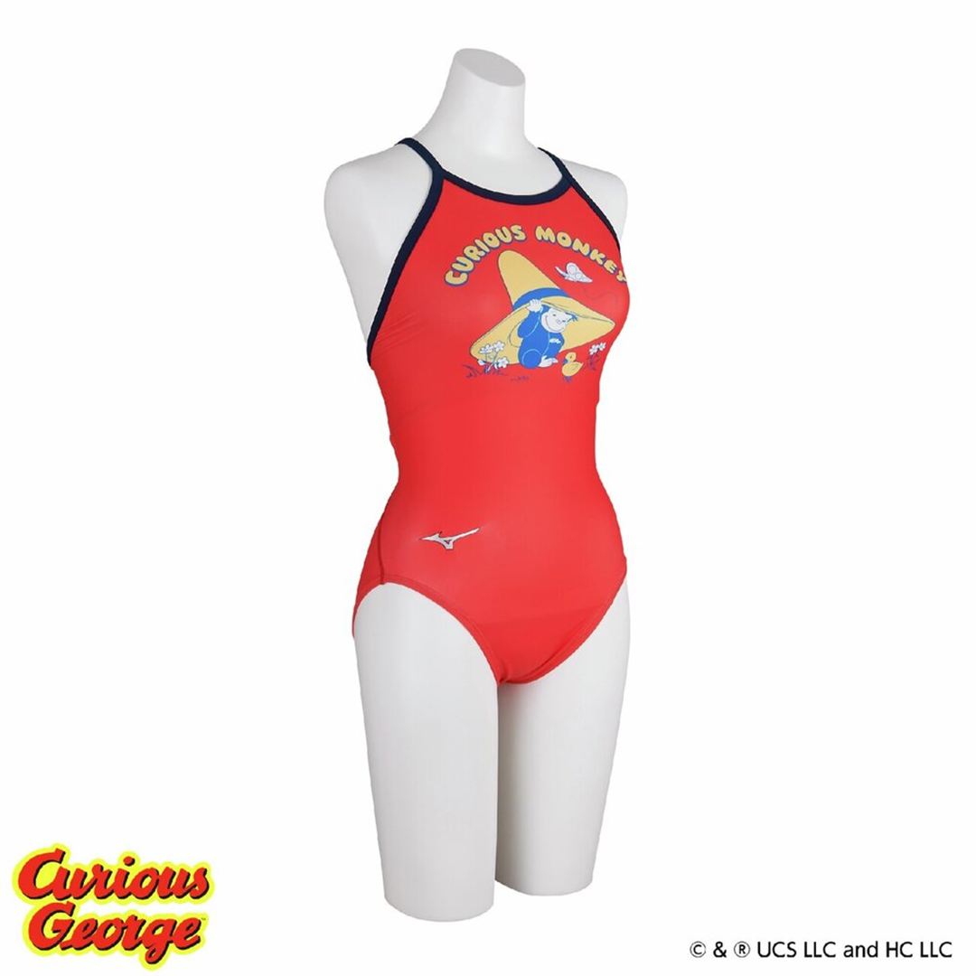 【おさるのジョージ】競泳練習用ミディアムカット レッド XL