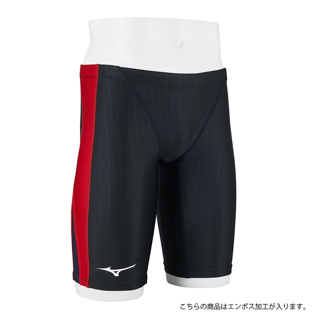 【STREAM ACE】競泳用ハーフスパッツ ブラック×レッド×チャコール M