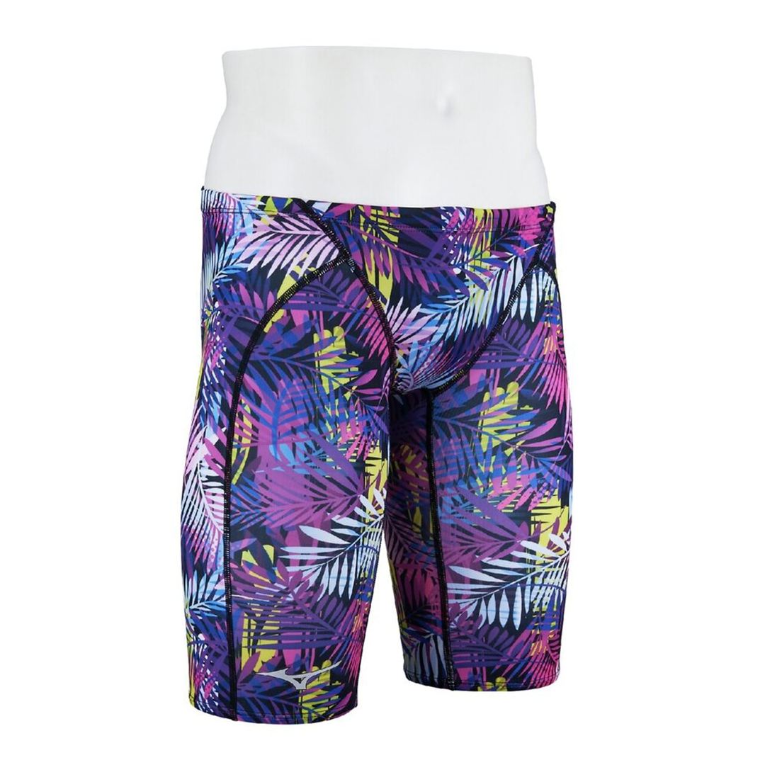 【ST Graphic／撥水】競泳用ハーフスパッツ ブラック×パープル M