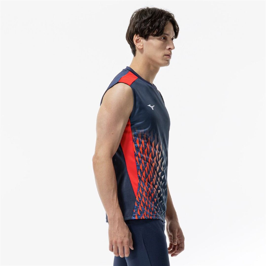 フィールドシャツ(ノースリーブ) ドレスネイビー×チャイニーズレッド XL