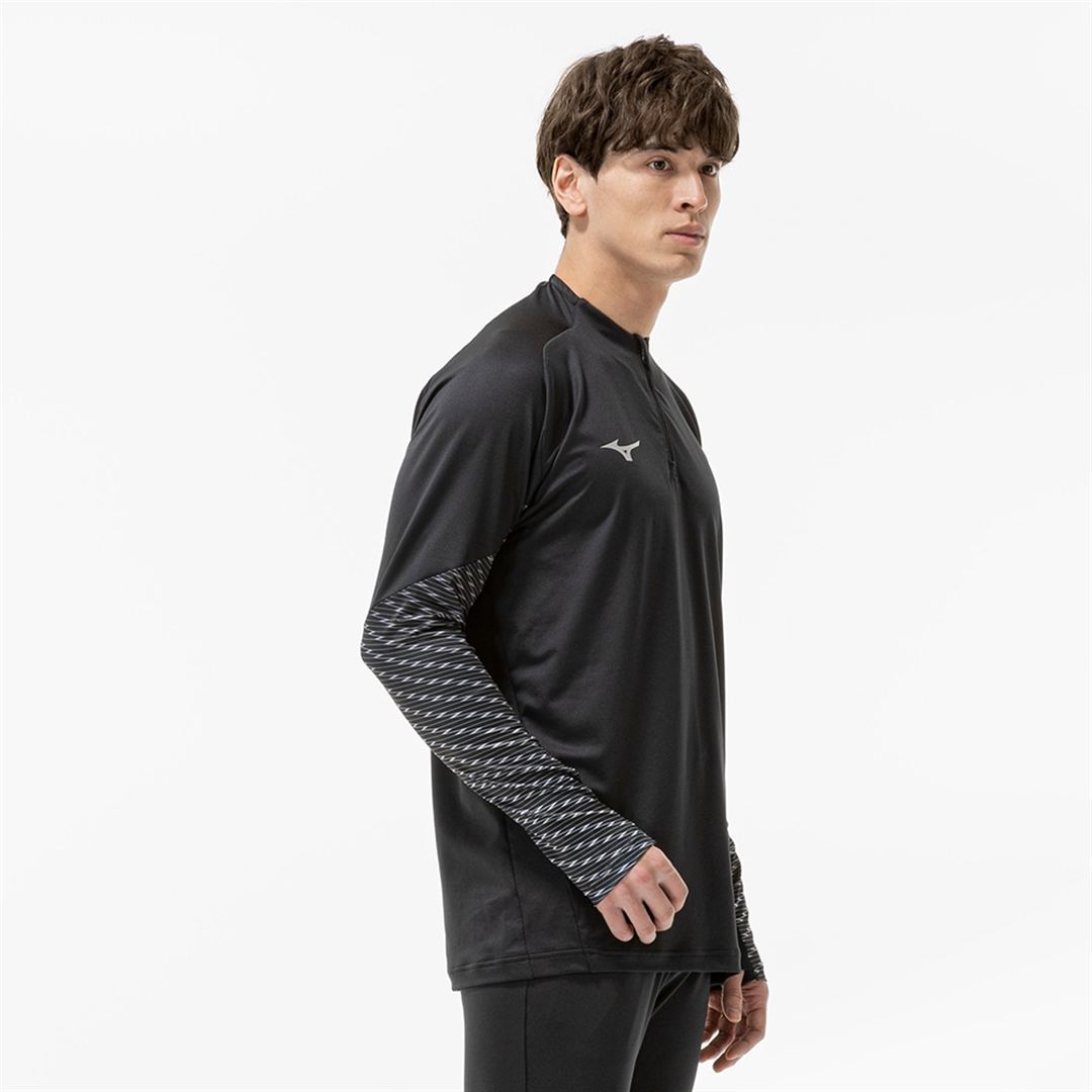ストレッチフリースシャツ ハーフジップ ブラック XL