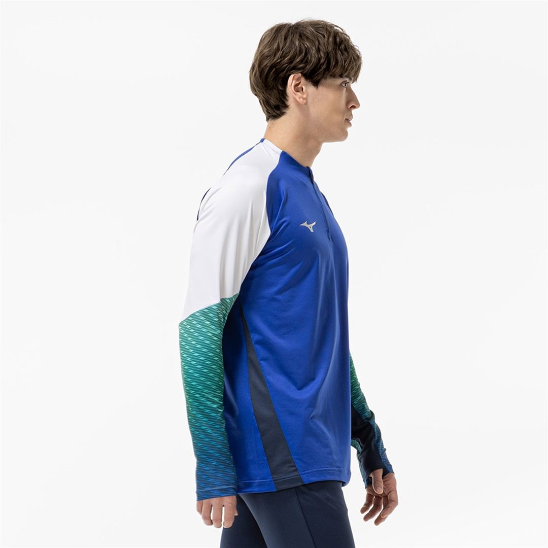 ストレッチフリースシャツ ハーフジップ サーフブルー XL