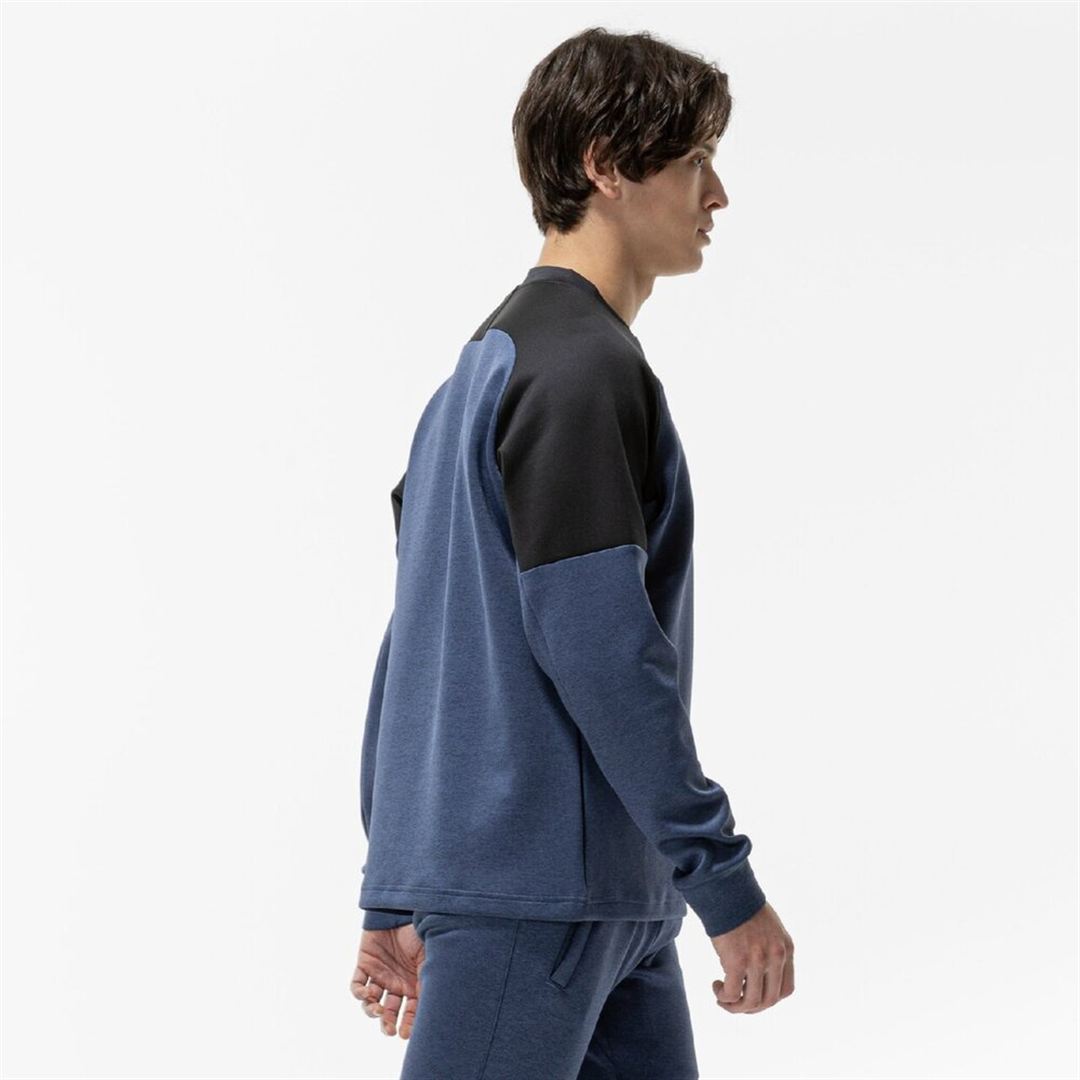 ストレッチクルーネックシャツ ネイビー杢 M